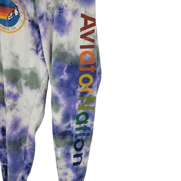 Aviator Nation Hamptons Sweatpants Sz S Logo Tie-Dye Cloud Purple Spell Out - Picture 8 of 13